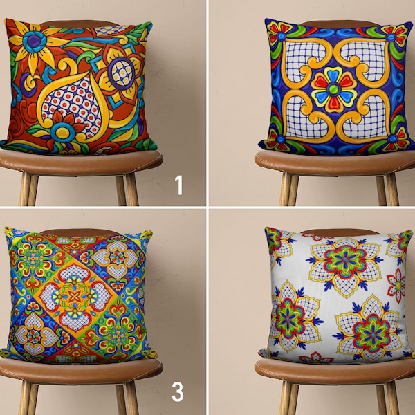 Spanish Tile Outdoor Pillow Blue Etsy