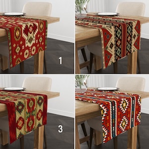 Tapis rouge design, chemin de table de style turc ethnique, impression numérique authentique nappe, linge de table, toutes les tailles de chemin de table