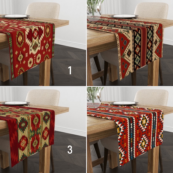 Red Rug Design Runner, Ethnic Turkish Style Table Runner, Digital Print Authentic Tablecloth, Table Linens, Any Size Table Runner