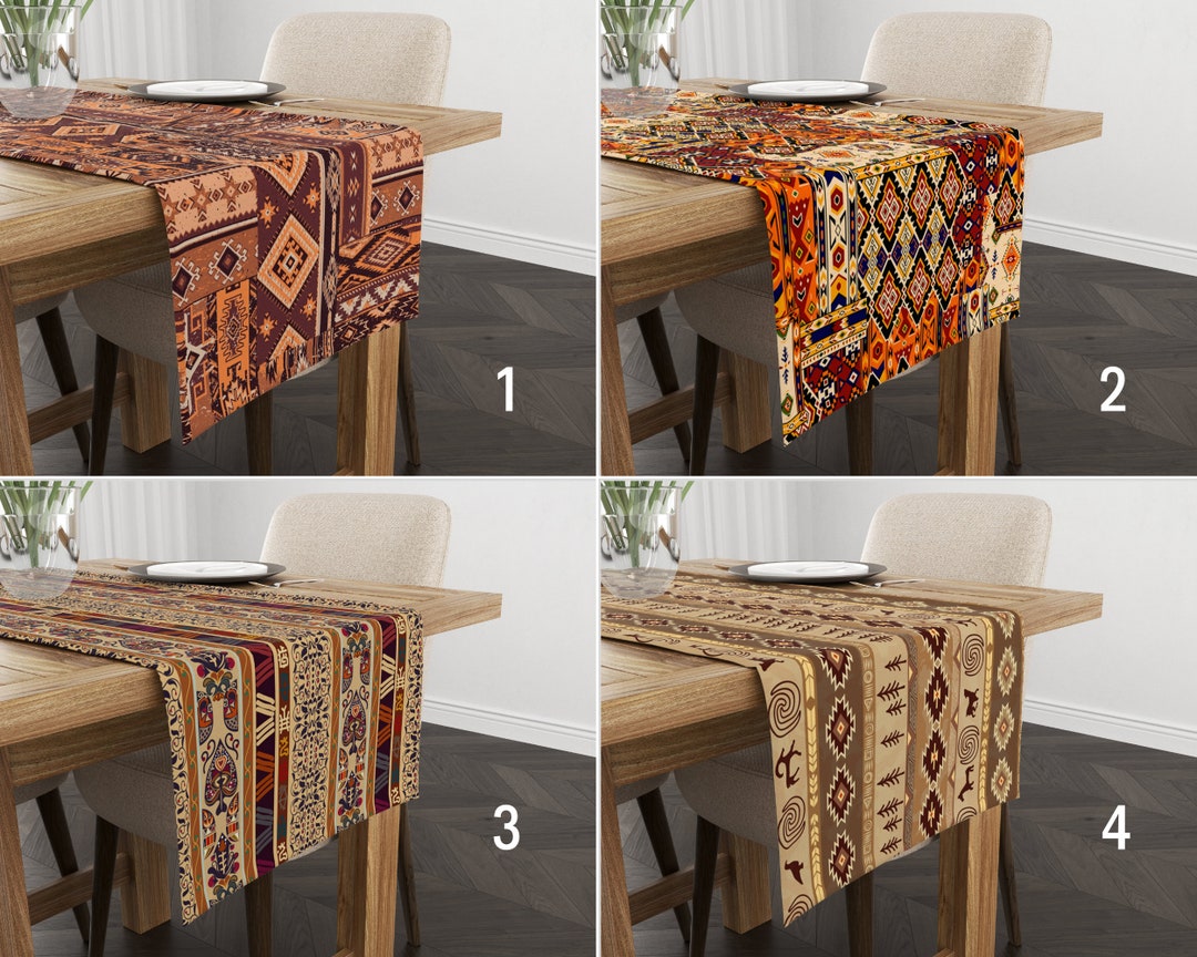 Ethnic Rug Design Table Runner, Aztec Patterned Kitchen Runner ...