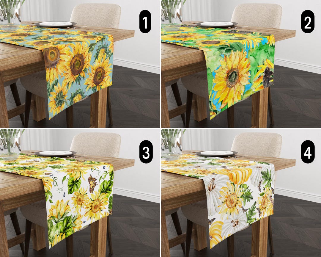 Sunflowers Art Table Runner, Floral Yellow Summer & Autumn Table Runner ...