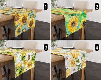Camino de mesa con diseño de girasoles, camino de mesa floral amarillo de verano y otoño, camino de mesa rústico botánico personalizado, decoración acogedora para Acción de Gracias
