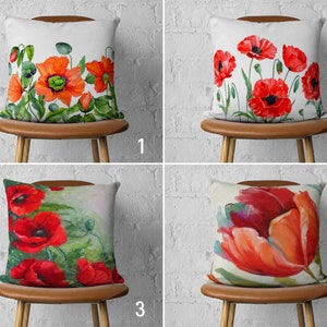 Red Poppy Pillow Case, Floral Throw Pillow Case, Flower Cushion Cover, Any Size Pillow, Floral Home Decor, Euro Pillow Sham, Handmade Pillow