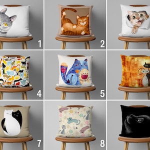 Cute Cats Design Pillow Cover, Cat Paintings Cushion Cover, Kitten Pillow Case, Living Room Decor, Any Size Pillow Case, Design Options