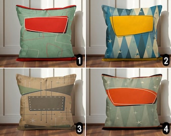 Mid Century Modern Design Pillow Cover, Retro Geometric Pillow Case, Abstract Vintage Shapes Cushion Cover, Living Room Decor, 16x16, 18x18