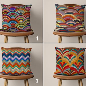 Funda de almohada con bordado colorido, funda de almohada con diseño abstracto, funda de cojín ecléctica y vívida, almohada de cualquier tamaño, solo funda, 16 x 16, 14 x 14