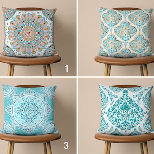 Blue Ethnic Pillow Cover, Religious Mandala Design Cushion Cover, Traditional Islamic Pillow Case, Any Size Pillow, Cover Only, 14x14 16x16