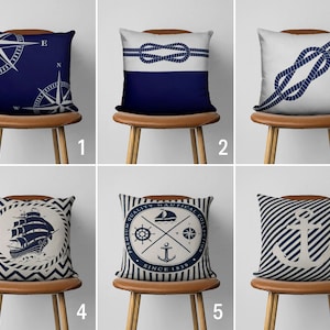 Nautical Navy Blue Pillow Case, Anchor & Rope Pillow Cover, Marine Cushion Cover, Coastal House Decor, Cover Only, Ocean House Decor