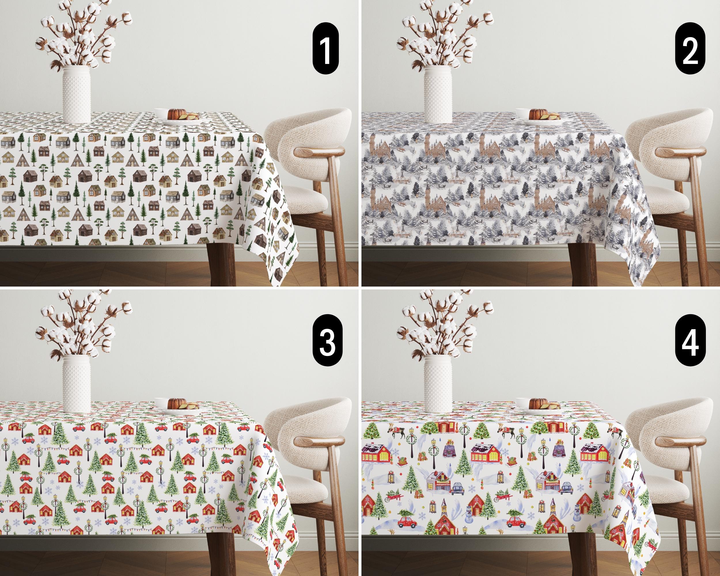 Ancienne nappe en coton,280 x 150 cm,décor chalet,montagne,linge de