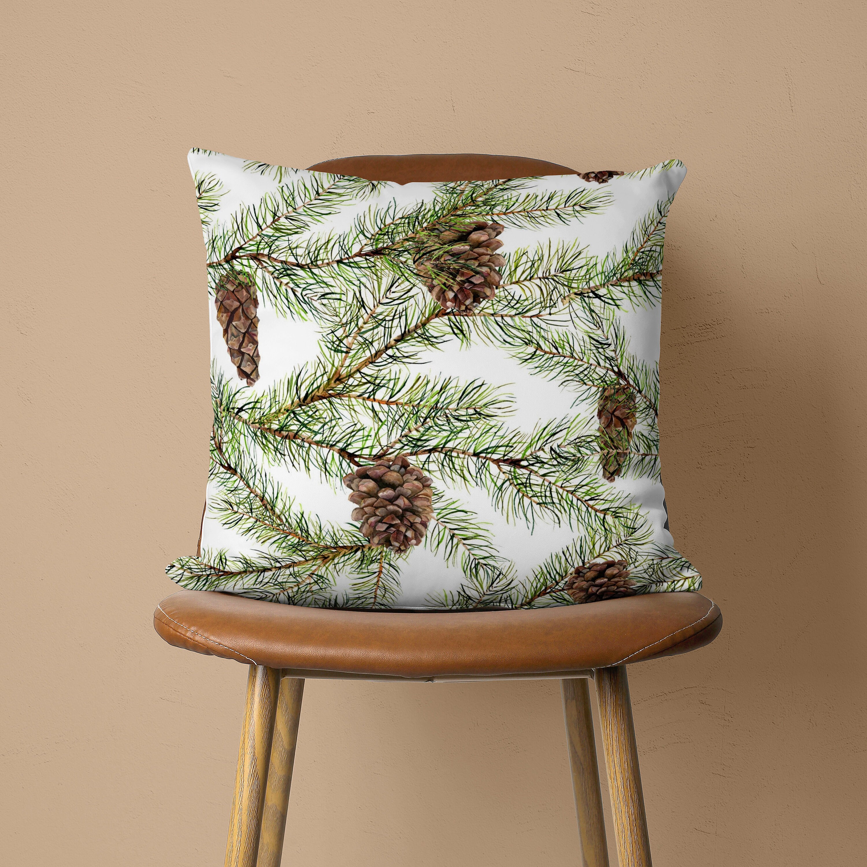 Pine Tree Cones Pillow Cover Green & Brown Winter Tree - Etsy