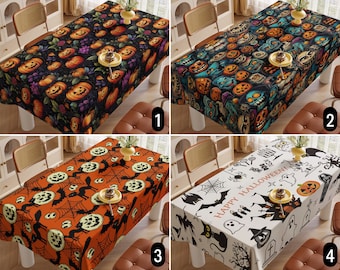 Spooky Halloween Tablecloth, Carved Pumpkin Tablecloth, Jack-O-Lantern Table Cover, Dining Room Decor, Farmhouse Decor, Happy Halloween Gift
