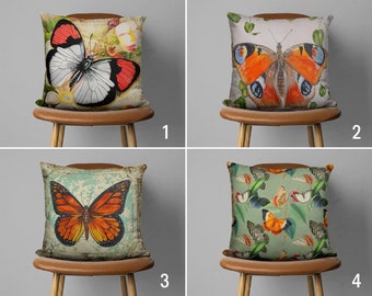 Orange Butterflies Pillow Cover, Butterfly Painting Cushion Cover, Country House Decor, Living Room & Bedroom Pillow Case, Apartment Decor
