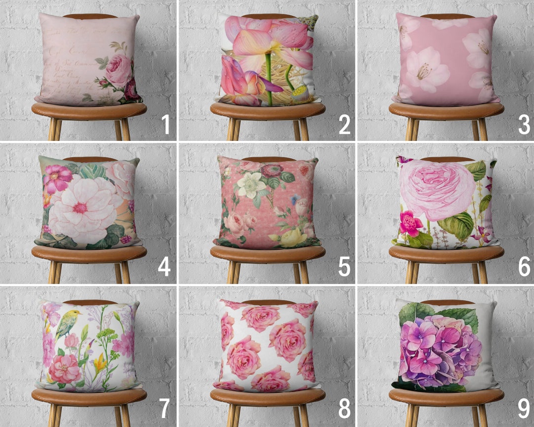 Pink Flowers Pillow Cover, Floral Spring Pillow Case, Pastel Color