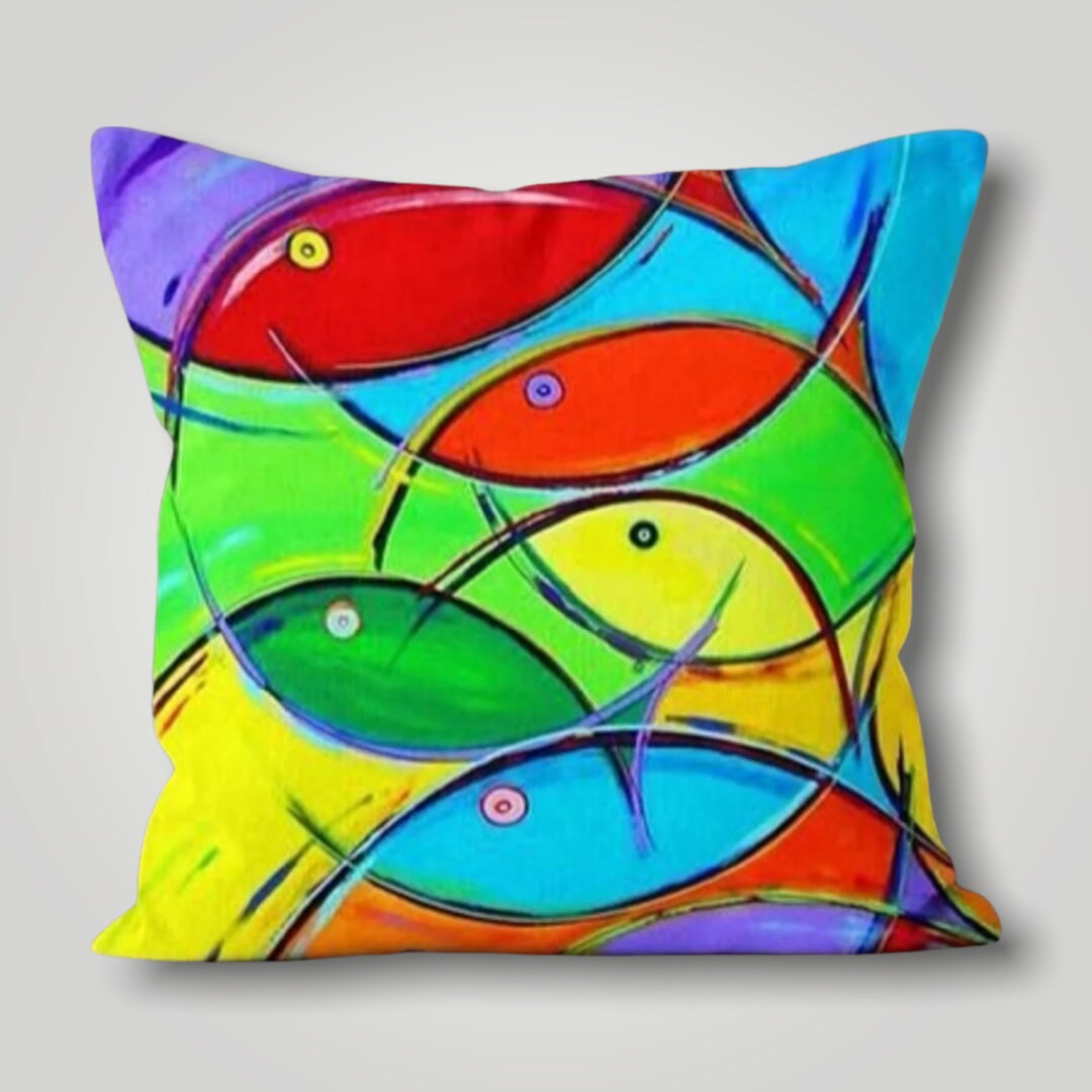 Colorful Fish Pillow Case Vivid Coastal Cushion Cover Etsy