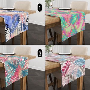 Rosa Blaue Tropische Blätter Tischläufer, Abstrakte Botanische Palme Blatt Design Tischläufer, Bunte Laub Tischdecke, Esszimmer Dekor