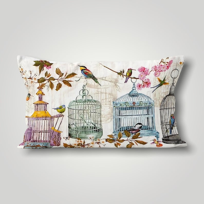 Little Birds Pillow Cover Vintage Style Pillow Case Spring Etsy Canada