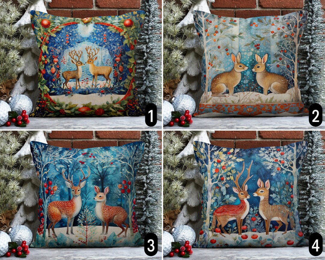 Coussin Déco Vintage Animaux Forêt Noël 15x12 Pouces - Occasion Great Condition