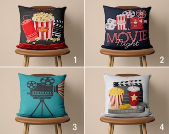 Poszewka na poduszkę Movie Night, poszewka na poduszkę do kina domowego i kina, poszewka na poduszkę z motywem popcornu, dekoracja sali kinowej, wszystkie rozmiary, poszewka Euro Sham