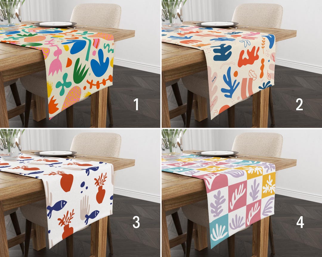 Abstract Modern Art Table Runner, Colorful Minimalist Organic Shapes ...