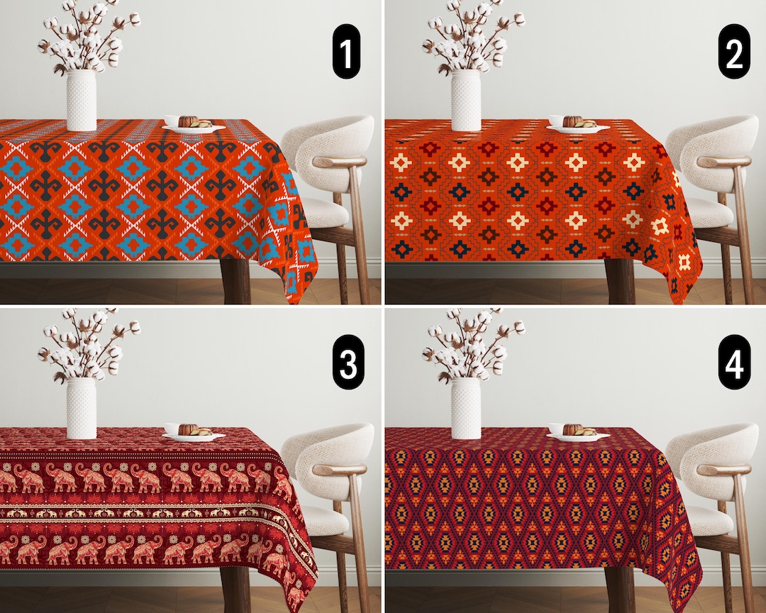 Red Tablecloth Pattern Ethnic Tribal Red Tablecloth, Digital Print Boho Kilim Pattern ...