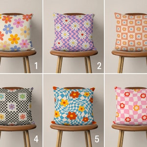 Retro Floral Pillow Cover, Flower Pattern Pillow Case, Checkered Colorful Cushion Cover, Handmade Pillow, Any Size Pillow, 18x18, 20x20