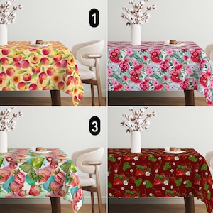 Fresh Fruits Tablecloth, Strawberry Peach Watermelon Tablecloth, Summer & Spring Home Decor, Dining Room Decor, Tropical Floral Home Decor
