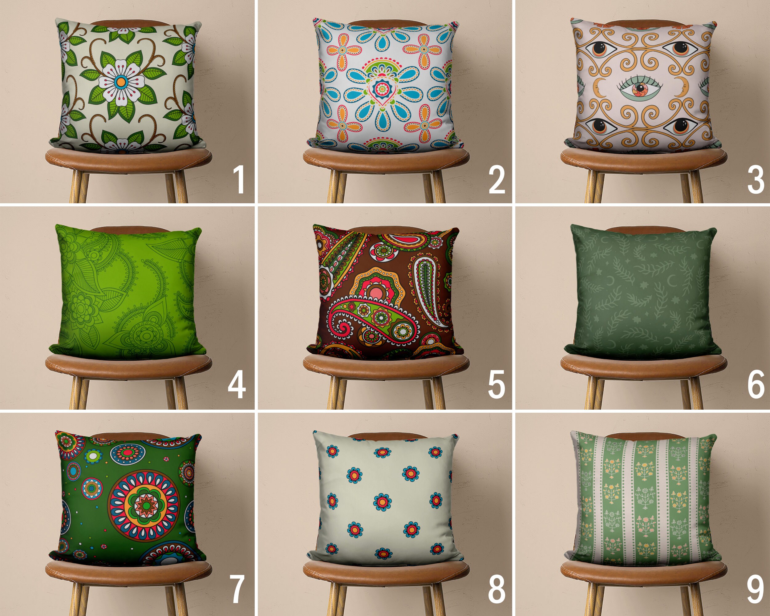 Indian Boho andala Scatter Cushion Covers Green Obre Pillow