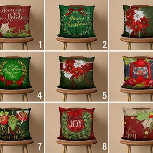 Green & Burgundy Noel Pillow Cover, Merry Christmas Cushion Cover, Euro Pillow Sham, Unique Home Decor, Any Size Pillow Cover, 14x14 16x16