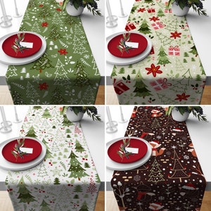Christmas Pine Tree Table Runner, Boho Winter Holiday Runner, Dining Room Decor, New Year Gift, Christmas Decor Gift, Any Custom Size Runner