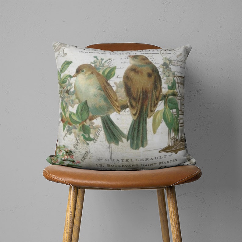 Little Birds Pillow Cover Vintage Style Pillow Case Spring Etsy Canada