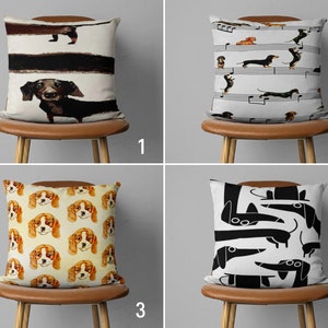Cute Dogs Throw Pillow Cover, Dog Pattern Cushion Cover, Dachshund Pillow Case, Any Size Pillow, Design and Size Options, Only Covers