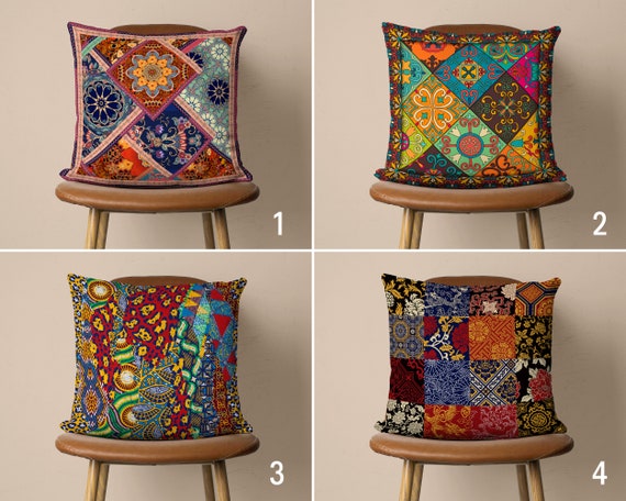Stylo Culture Fodera Per Cuscino Da Terra Etnica Vintage 55x55 Cm, Patchwork Ricamato Khambadiya, Colore Blu, Solo Copertina Con Cerniera