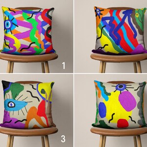 Funda de almohada con arte abstracto colorido, brillante y vívida pintura dibujada a mano, multicolor, cualquier tamaño, 20x20, 18x18