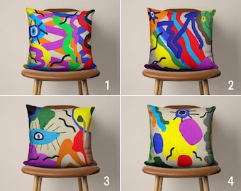 Abstract Colorful Art Pillow Case, Bright & Vivid Hand Drawn Painting Cushion Cover, Multi Color Throw Pillow Cover, Any Size, 20x20, 18x18