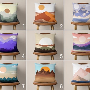 Mountain Landscape Pillow Cover, Abstract View Pillow Case, Colorful Modern & Boho Scenery Cushion Cover, Any Size Pillow, Boho Home Decor