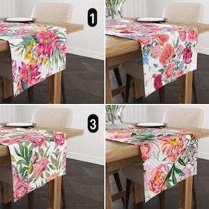 Pink Floral Spring Table Runner, Rose Lily Peony Flowers Summer Table Runner, Romantic Chic Elegant Tablecloth, Dining Room Decor, Any Size
