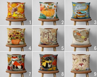 Glücklicher Erntedank Herbst Kissenbezug, Herbst Fuchs Orange Kürbis Kissenbezug, Herbst lumbalen Kissenbezug, Erntedankgeschenk, jede Größe Kissenbezug