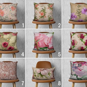 Pink Flower Design Pillow Cover, Floral Spring & Summer Throw Pillow Case, Pink Roses Cushion Cover, Bloomy Home Decor, Living Room Decor