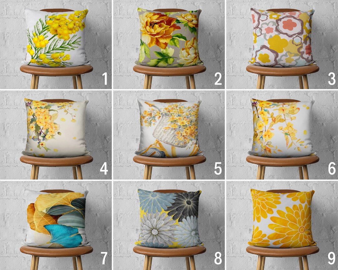 Yellow Flowers Pillow Cover, Floral Pillow Case, Summer Cushion Cover, Any Size Pillow, Floral
