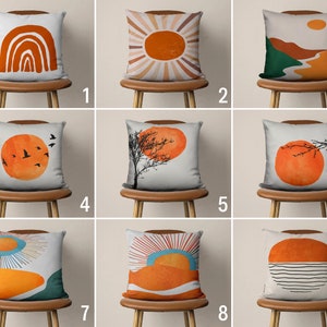 Boho Sun Design Pillow Cover, Abstract Orange Throw Pillow Case, Sunset View Cushion Cover, Any Size Couch Pillow Cover, Unique Home Decor