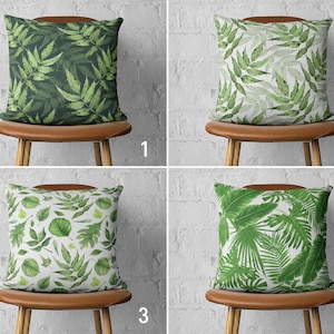Green Leaves Throw Pillow Cover, Tropical Leaf Design Lumbar Cushion Cover, Botanical Pillow Case, Any Size Pillow, Boho Home Decor