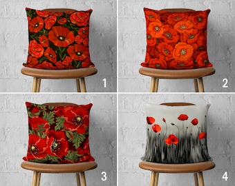 Kussensloop rode klaproos bloem, bloemen kussensloop, bloemrijke kussenhoes, kussen elke grootte, bloemen woondecoratie, woonkamer decor, alleen dekking