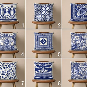 Blue Tile Pillow Cover, Ancient Greek Style Pillow Case, Tile Pattern Cushion Cover, Home Textile & Decoration, 18x18, 20x20, Only Cover