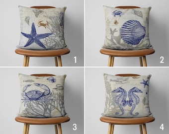Nautical Sea Life Pillow Cases, Marine Animals Cushion Covers, Coastal Throw Pillow Cover, Beach House Decor, Summer Decoration
