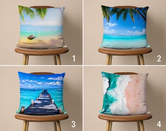 Ocean Pillow Cover, Coastal Pillow Case, Sea View Cushion Cover, Summer Villa Decor, Beach House Decor, Cover Only, Any Size Pillow, 18x18