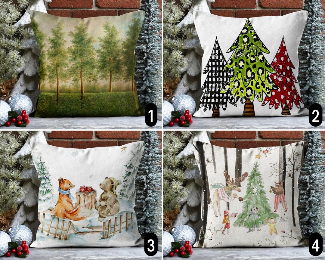 Pine Tree Design Pillow Cover, Pine Forest Winter Pillow Case, Green ...