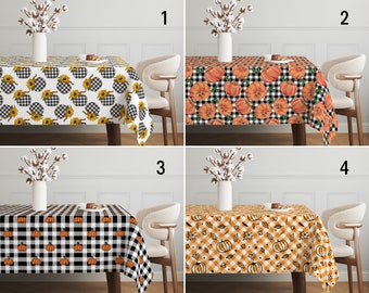 Pumpkin Check Pattern Tablecloth, Orange Black Checkered Tablecloth, Thanksgiving Dinner Tablecloth, Dining Room Decor, Autumn Home Decor