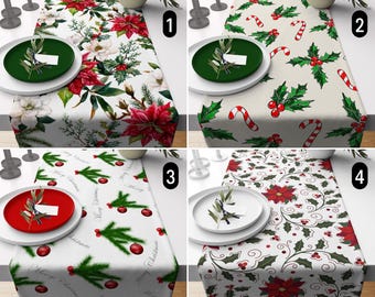 Holly Berry & Poinsettia Table Runner, Floral Christmas Holiday Runner, Cozy Winter Holiday Table Runner, Dining Room Decor, Christmas Gift