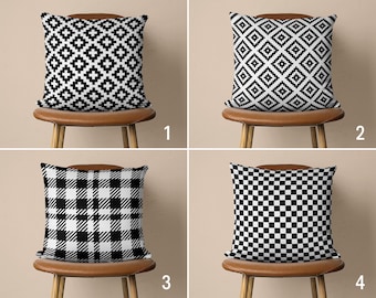Schwarz-Weiß-Kissenbezug, Geometrisches Muster, Karierter Karo-Kissenbezug, Modernes Design-Kissenbezug, Zeitgenössisches Dekor, Benutzerdefinierte Größe