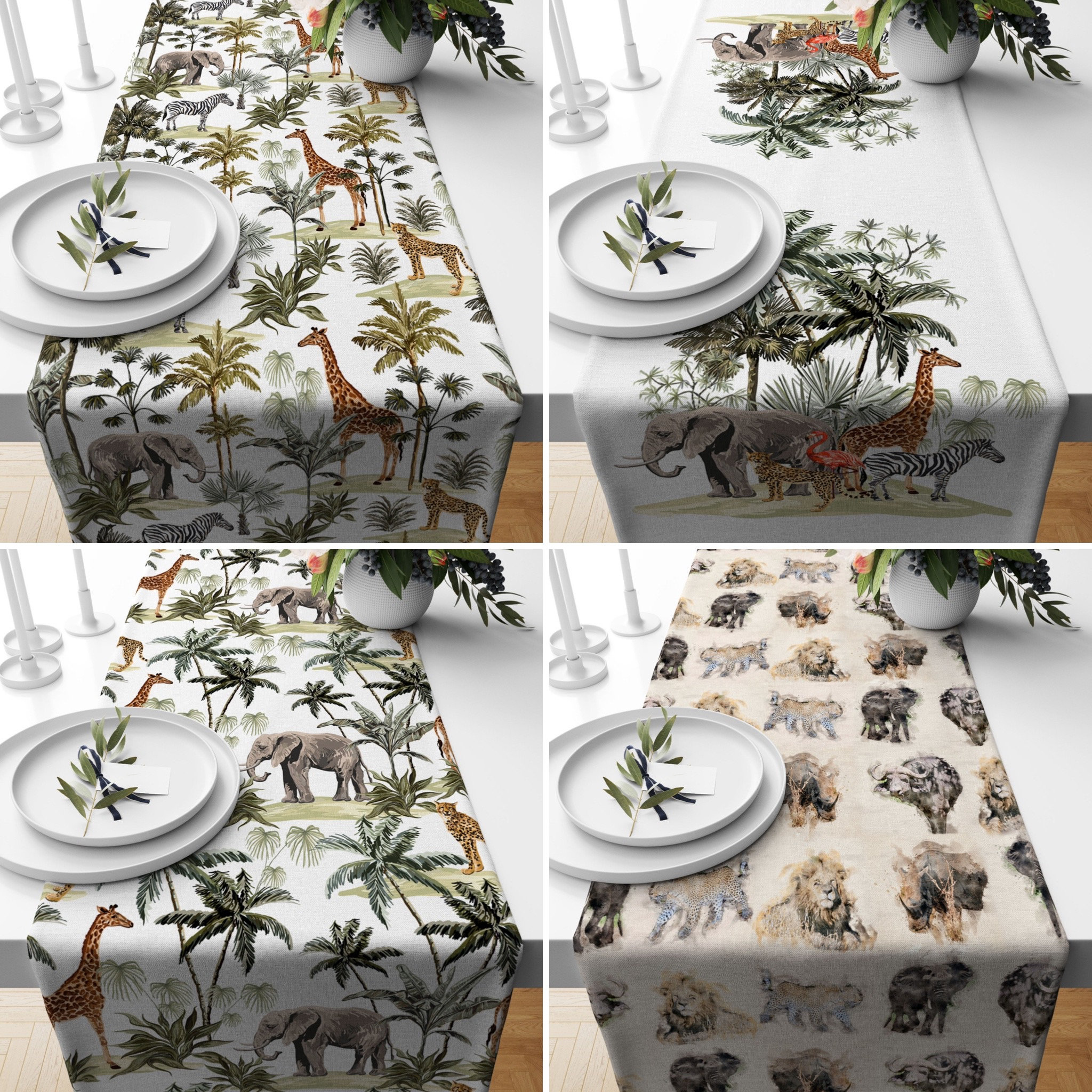 Safari Table Runner, Vintage African Animals, Teal Green Colors, Seamless  Table Setting Decor – GoJeek